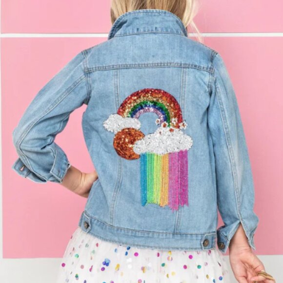 GIRLS Rainbow Tassels Denim Jacket - Picture 1 of 3